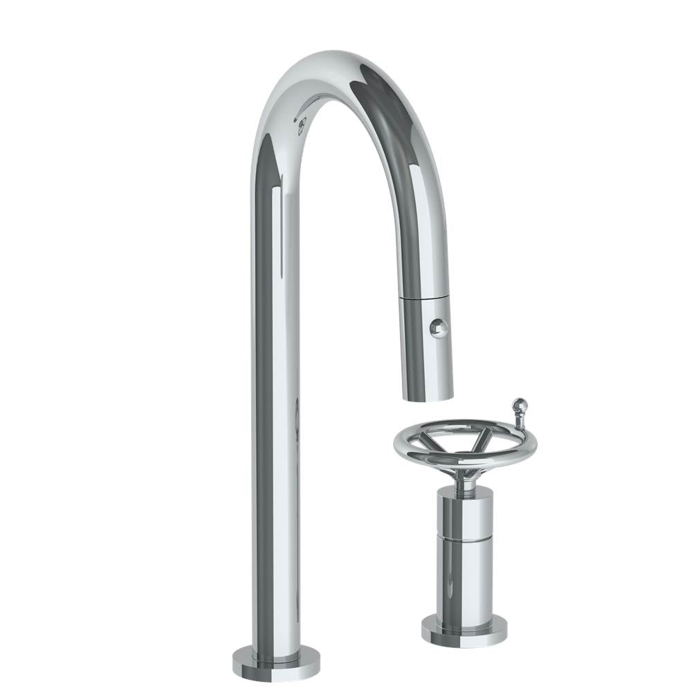 Watermark - Deck Mounted 2 Hole Gooseneck Prep Faucet with Pull Down Spray - Vintage Copper