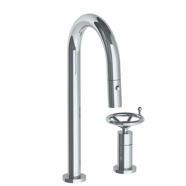 Watermark - Deck Mounted 2 Hole Gooseneck Prep Faucet with Pull Down Spray - Vintage Copper