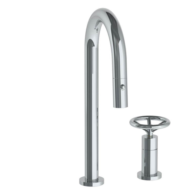 Watermark - Deck Mounted 2 Hole Gooseneck Prep Faucet with Pull Down Spray - Vintage Copper