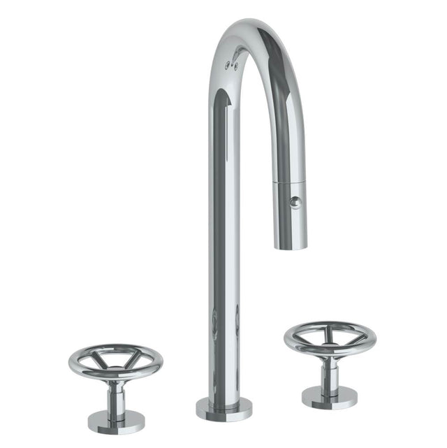 Watermark - Deck Mounted 3 Hole Gooseneck Prep Faucet with Pull Down Spray - Vintage Copper