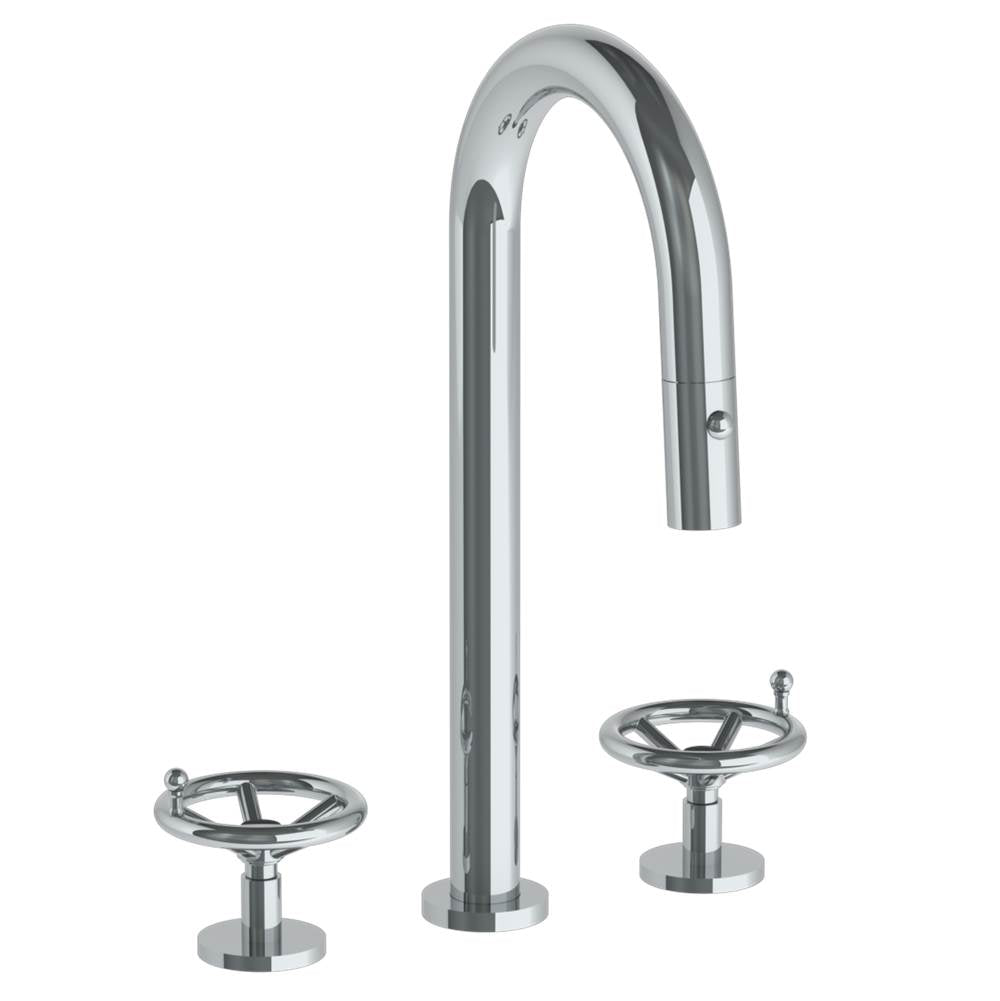 Watermark - Deck Mounted 3 Hole Gooseneck Prep Faucet with Pull Down Spray - Vintage Copper