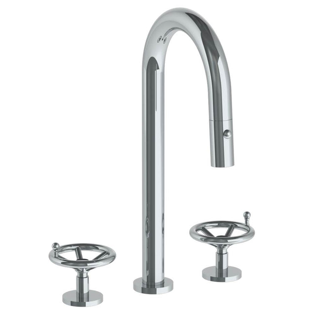 Watermark - Deck Mounted 3 Hole Gooseneck Prep Faucet with Pull Down Spray - Vintage Copper