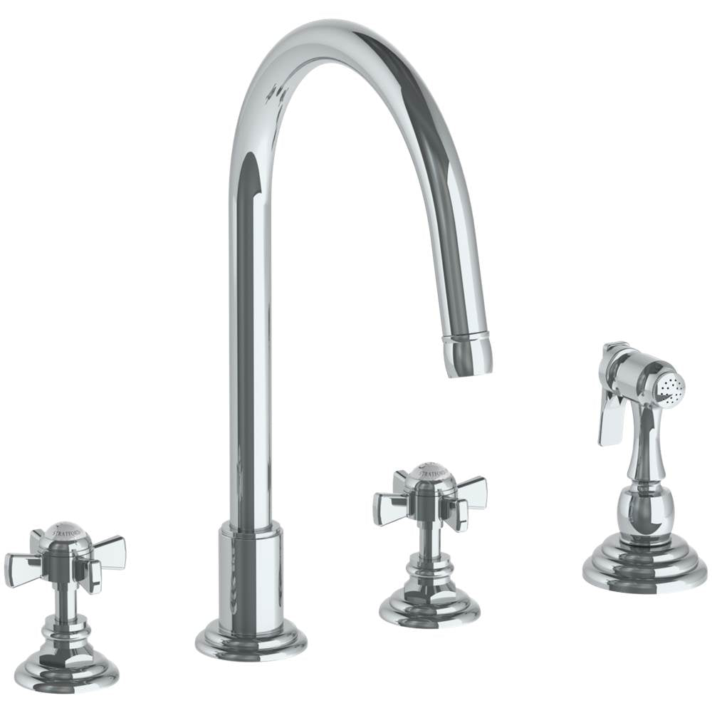 Watermark - Deck Mounted 4 Hole Gooseneck Kitchen Set -  Includes Side Spray - Vintage Copper
