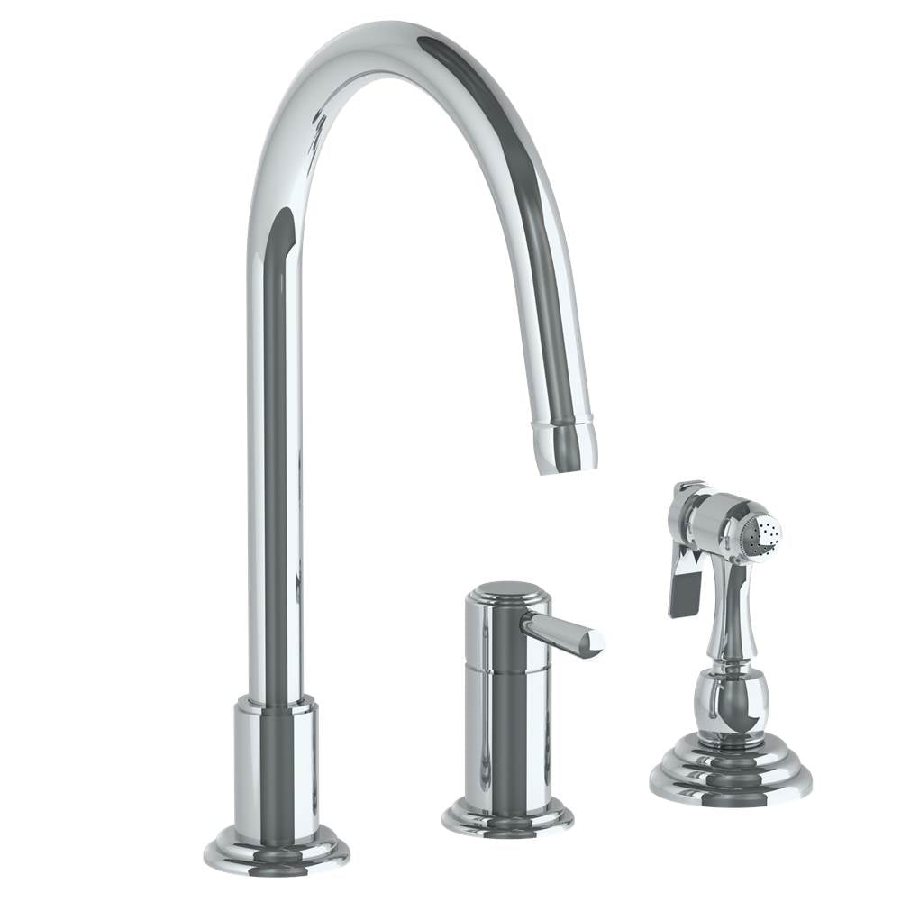 Watermark - Deck Mounted 3 Hole Gooseneck Kitchen Faucet - Includes Side Spray - Vintage Copper