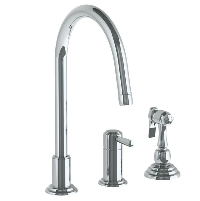 Watermark - Deck Mounted 3 Hole Gooseneck Kitchen Faucet - Includes Side Spray - Vintage Copper