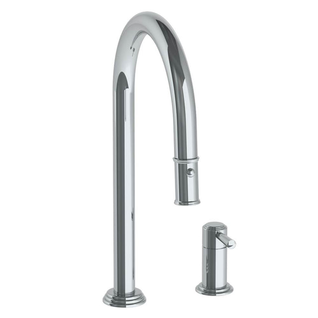 Watermark - Deck Mounted 2 Hole Gooseneck Kitchen Faucet with Pull Down Spray - Vintage Copper