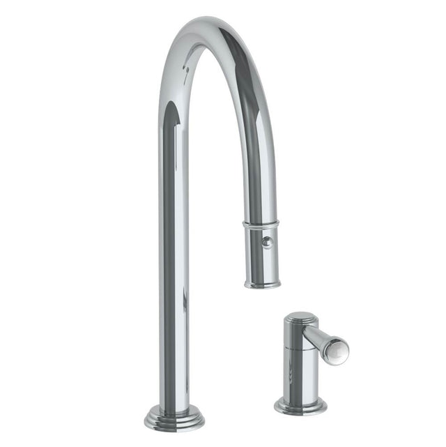 Watermark - Deck Mounted 2 Hole Gooseneck Kitchen Faucet with Pull Down Spray - Vintage Copper