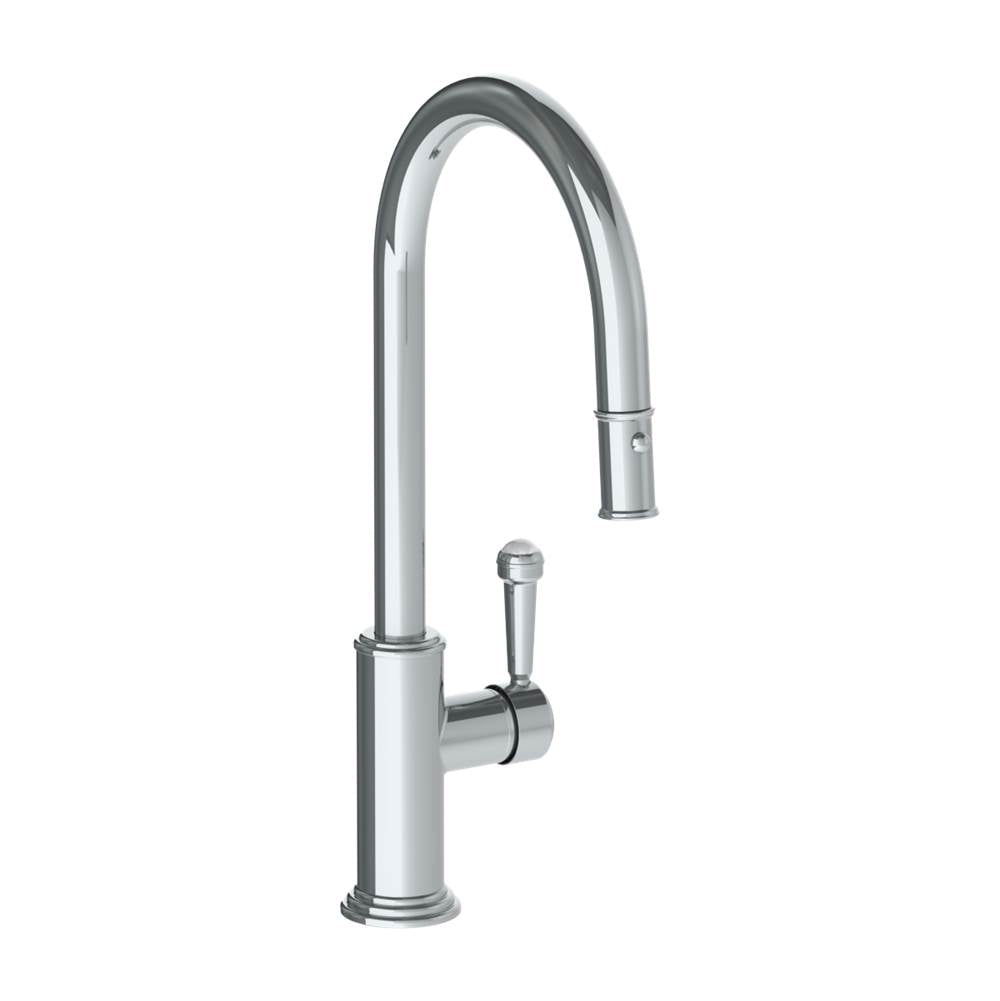 Watermark - Deck Mounted 1 Hole Gooseneck Kitchen Faucet with Pull Down Spray - High Spout - Vintage Copper