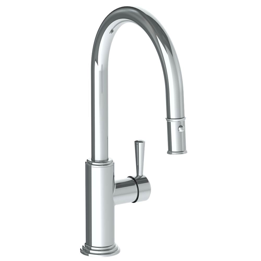 Watermark - Deck Mounted 1 Hole Gooseneck Kitchen Faucet with Pull Down Spray - Low Spout - Vintage Copper