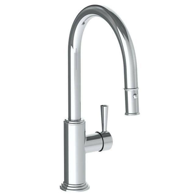 Watermark - Deck Mounted 1 Hole Gooseneck Kitchen Faucet with Pull Down Spray - Low Spout - Vintage Copper