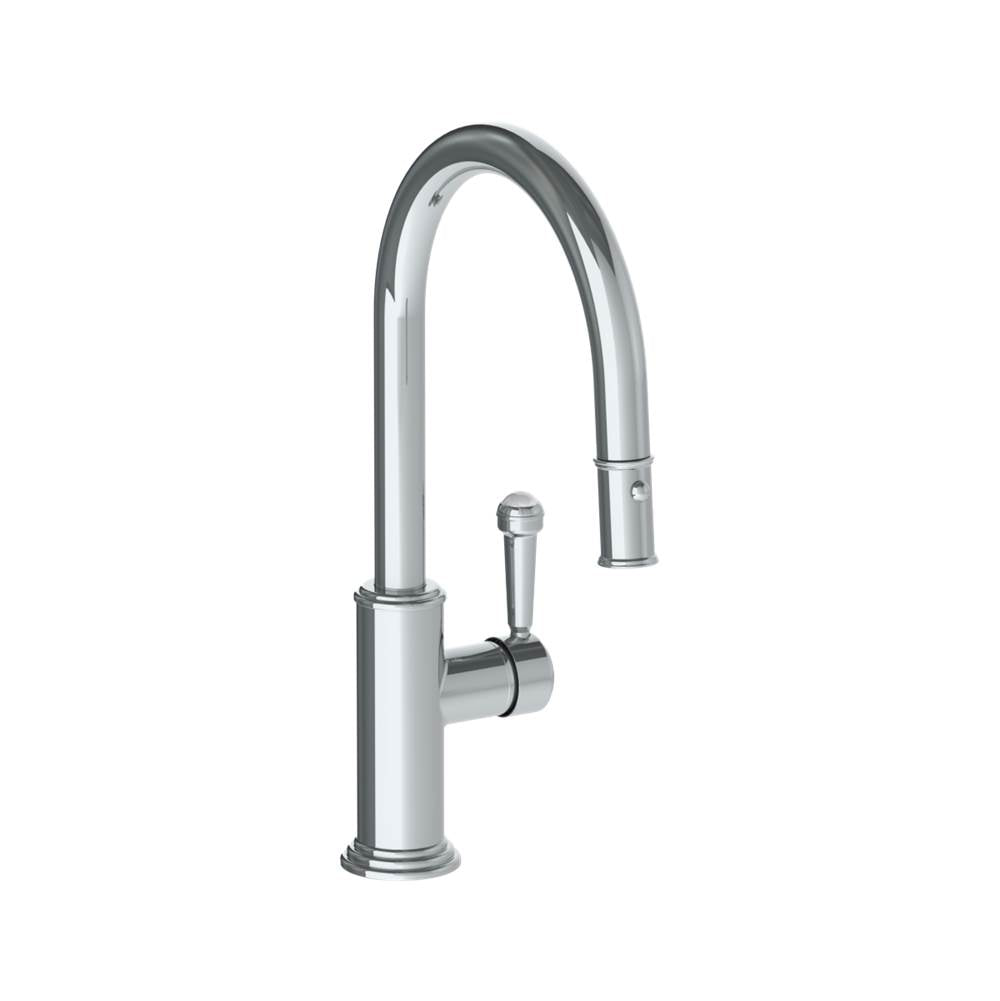 Watermark - Deck Mounted 1 Hole Gooseneck Kitchen Faucet with Pull Down Spray - Low Spout - Vintage Copper