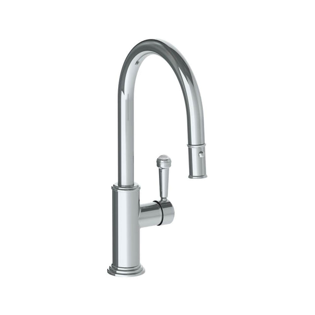 Watermark - Deck Mounted 1 Hole Gooseneck Kitchen Faucet with Pull Down Spray - Low Spout - Vintage Copper