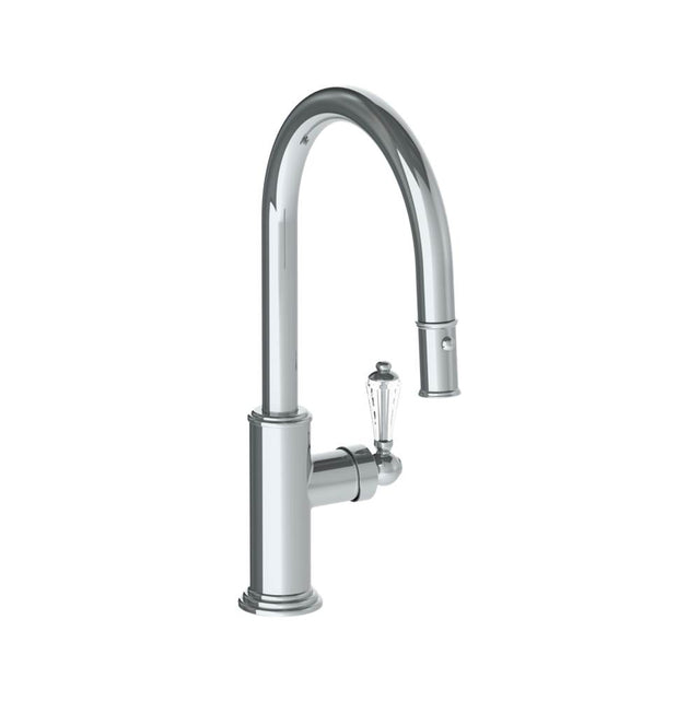 Watermark - Deck Mounted 1 Hole Gooseneck Kitchen Faucet with Pull Down Spray - Low Spout - Vintage Copper