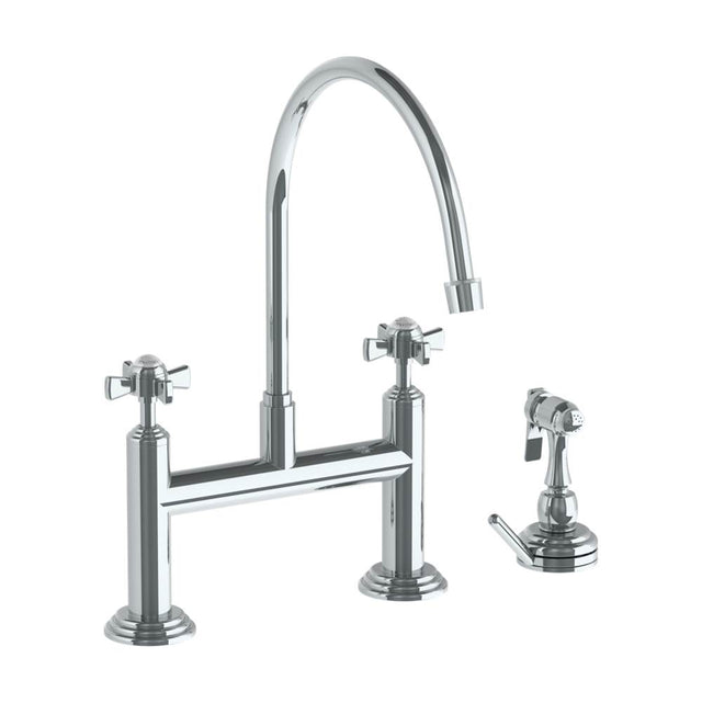 Watermark - Deck Mounted Bridge Extended Gooseneck Kitchen Faucet with Independent Side Spray - Vintage Copper