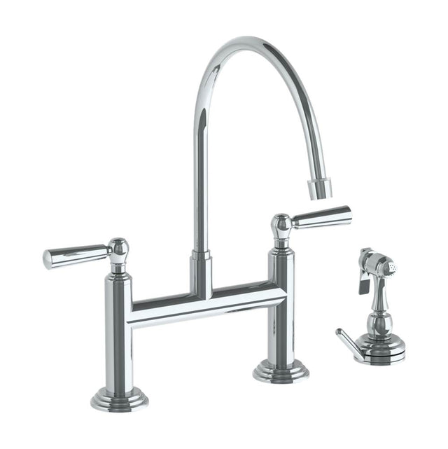Watermark - Deck Mounted Bridge Extended Gooseneck Kitchen Faucet with Independent Side Spray - Vintage Copper