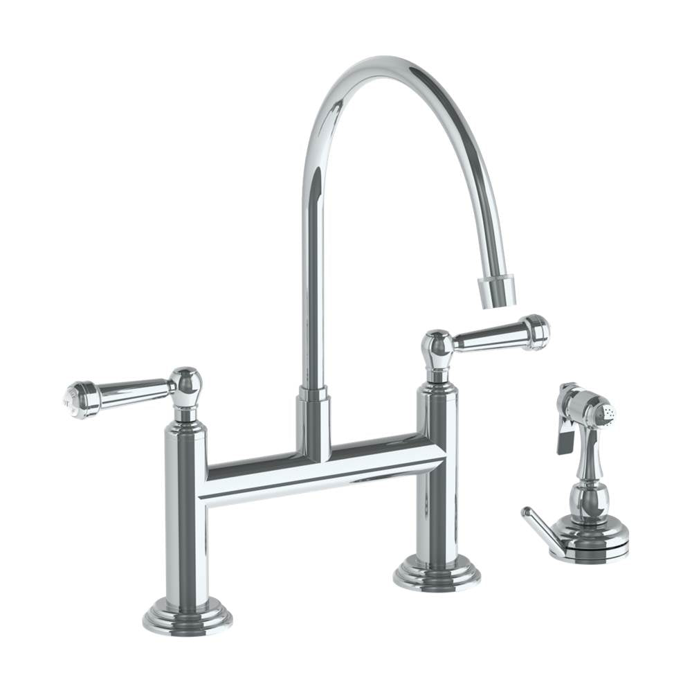 Watermark - Deck Mounted Bridge Extended Gooseneck Kitchen Faucet with Independent Side Spray - Vintage Copper