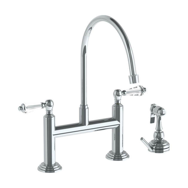 Watermark - Deck Mounted Bridge Extended Gooseneck Kitchen Faucet with Independent Side Spray - Vintage Copper