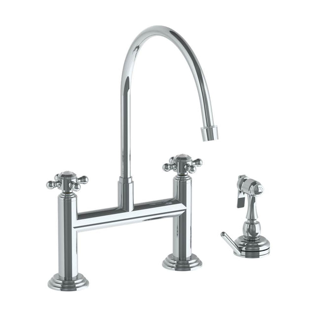 Watermark - Deck Mounted Bridge Extended Gooseneck Kitchen Faucet with Independent Side Spray - Vintage Copper