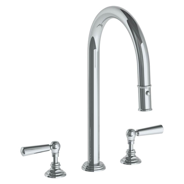 Watermark - Deck Mounted 3 Hole Gooseneck Kitchen Faucet with Pull Down Spray - Vintage Copper