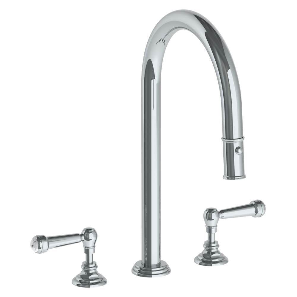 Watermark - Deck Mounted 3 Hole Gooseneck Kitchen Faucet with Pull Down Spray - Vintage Copper