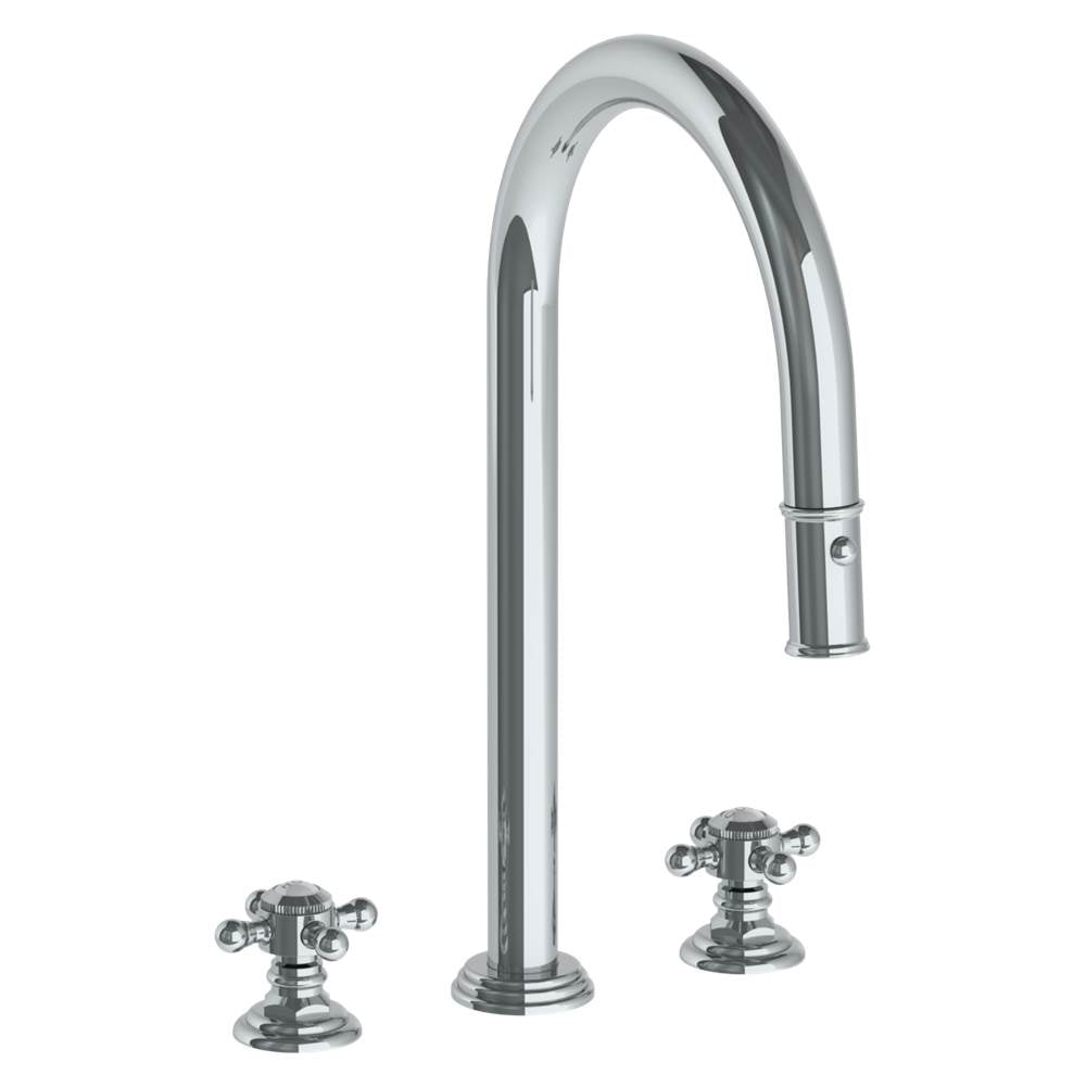 Watermark - Deck Mounted 3 Hole Gooseneck Kitchen Faucet with Pull Down Spray - Vintage Copper