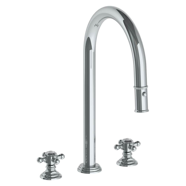 Watermark - Deck Mounted 3 Hole Gooseneck Kitchen Faucet with Pull Down Spray - Vintage Copper