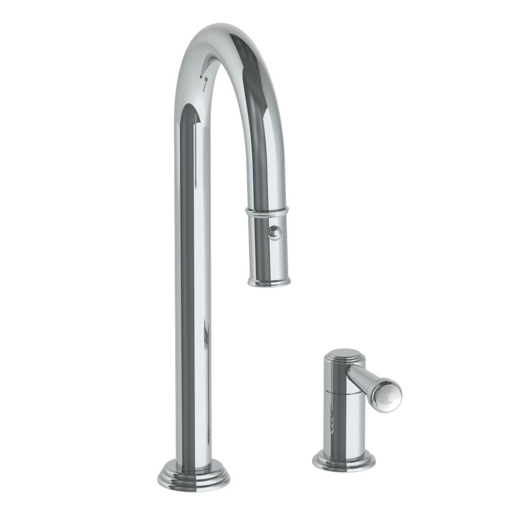 Watermark - Deck Mounted 2 Hole Gooseneck Prep Faucet with Pull Down Spray - Vintage Copper