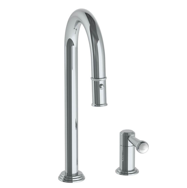 Watermark - Deck Mounted 2 Hole Gooseneck Prep Faucet with Pull Down Spray - Vintage Copper
