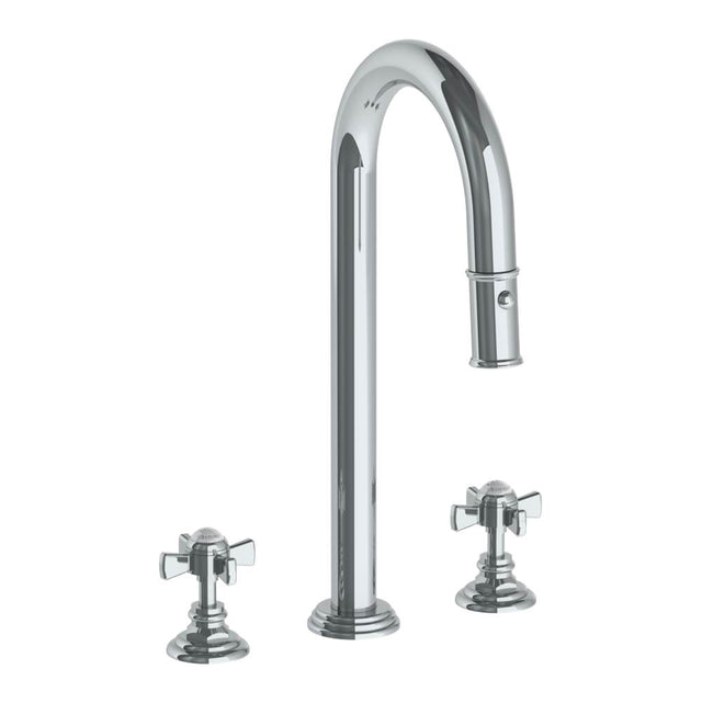 Watermark - Deck Mounted 3 Hole Gooseneck Top Prep Faucet with Pull Down Spray - Vintage Copper