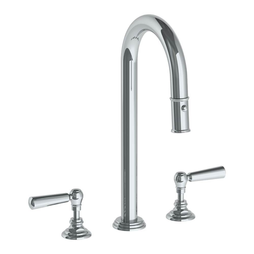Watermark - Deck Mounted 3 Hole Gooseneck Top Prep Faucet with Pull Down Spray - Vintage Copper