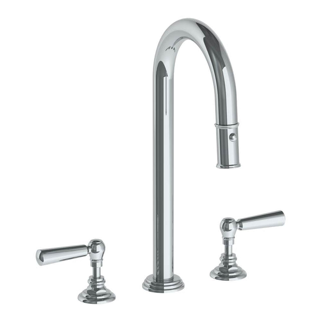 Watermark - Deck Mounted 3 Hole Gooseneck Top Prep Faucet with Pull Down Spray - Vintage Copper