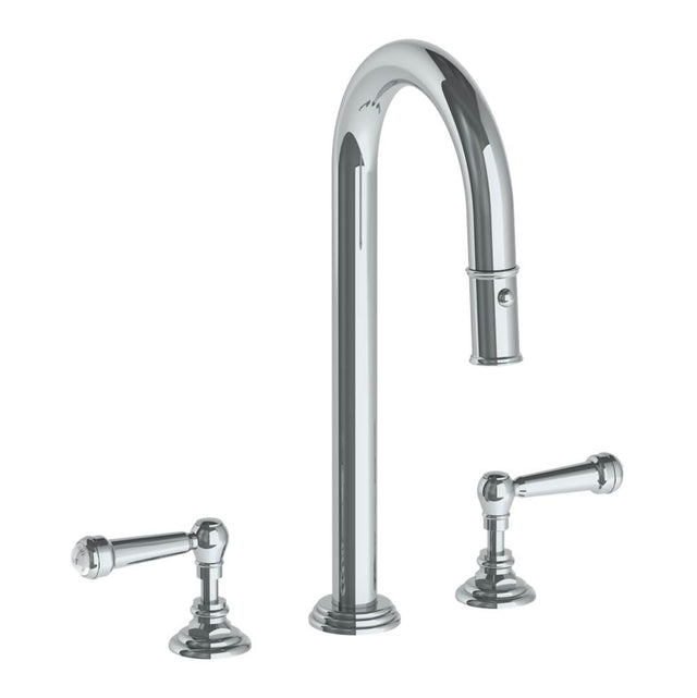 Watermark - Deck Mounted 3 Hole Gooseneck Top Prep Faucet with Pull Down Spray - Vintage Copper