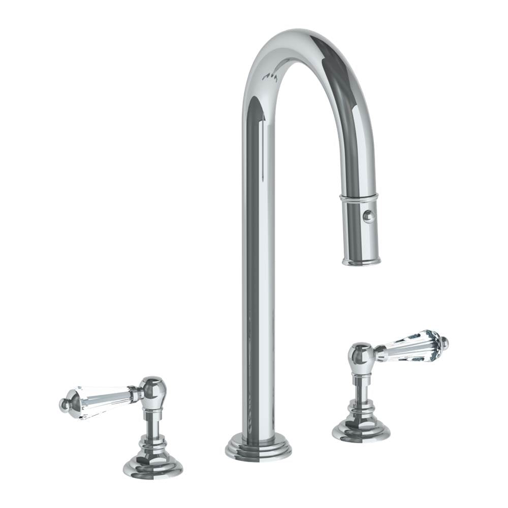 Watermark - Deck Mounted 3 Hole Gooseneck Top Prep Faucet with Pull Down Spray - Vintage Copper