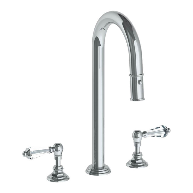 Watermark - Deck Mounted 3 Hole Gooseneck Top Prep Faucet with Pull Down Spray - Vintage Copper