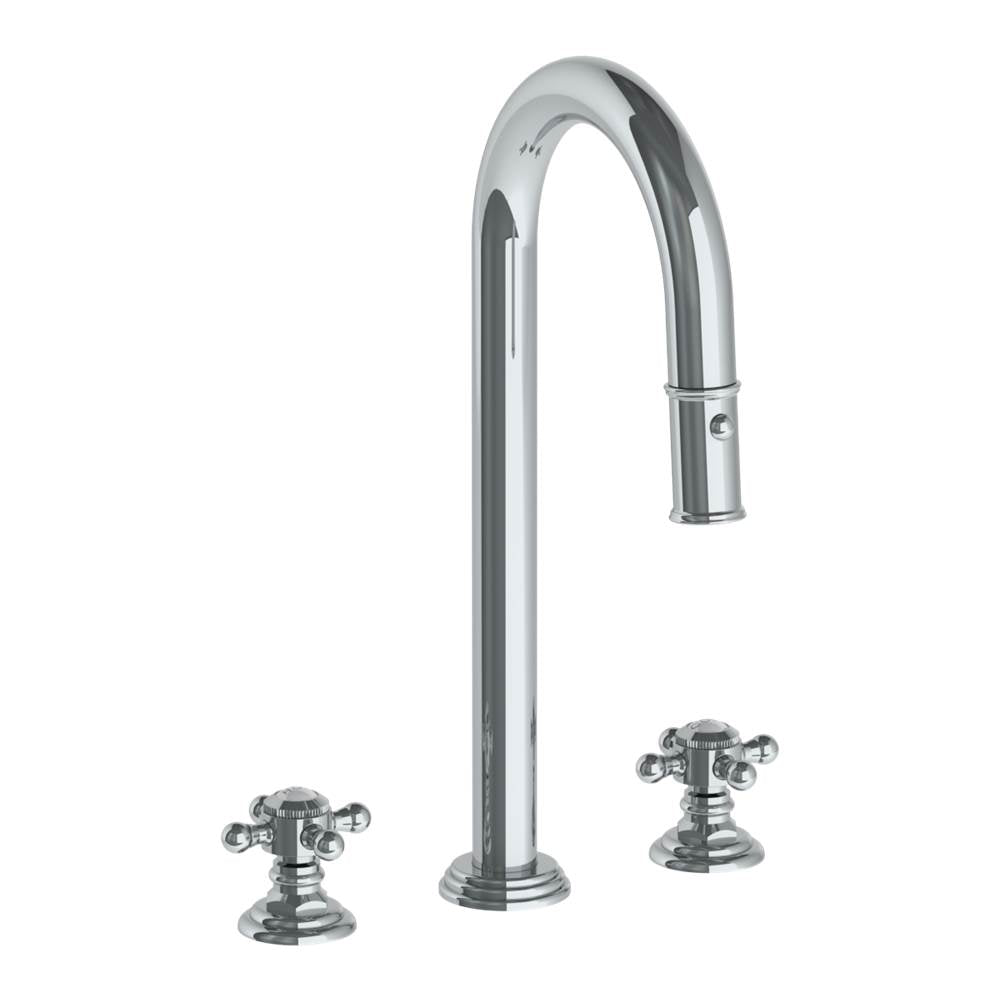 Watermark - Deck Mounted 3 Hole Gooseneck Top Prep Faucet with Pull Down Spray - Vintage Copper