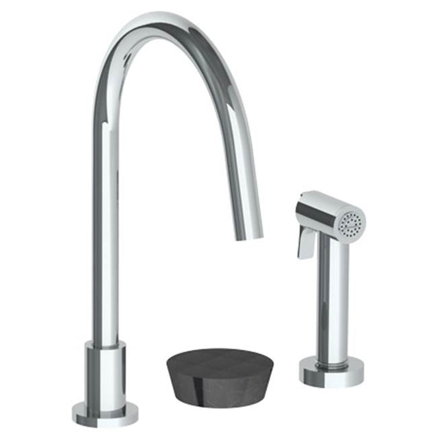 Watermark - Deck Mounted 3 Hole Gooseneck Kitchen Set -  Includes Side Spray - Ebony
