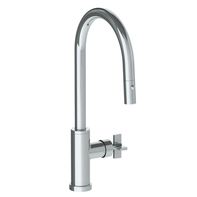 Watermark - Deck Mounted 1 Hole Gooseneck Kitchen Faucet with Pull Down Spray - High Spout - Vintage Copper