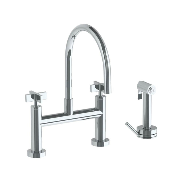 Watermark - Deck Mounted Bridge Gooseneck Kitchen Faucet with Independent Side Spray - Vintage Copper