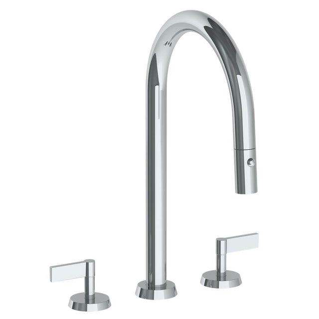 Watermark - Deck Mounted 3 Hole Gooseneck Kitchen Faucet with Pull Down Spray - Vintage Copper
