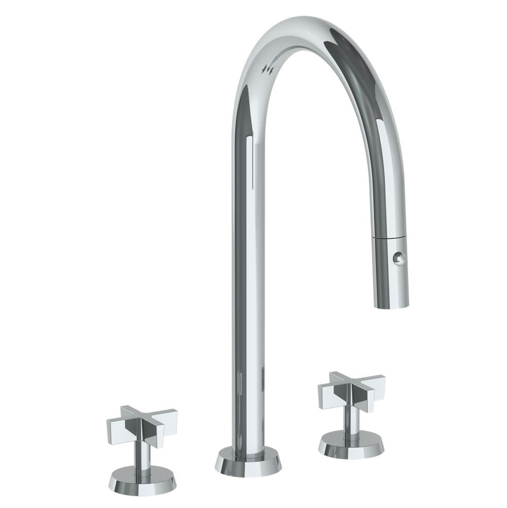 Watermark - Deck Mounted 3 Hole Gooseneck Kitchen Faucet with Pull Down Spray - Vintage Copper
