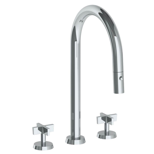 Watermark - Deck Mounted 3 Hole Gooseneck Kitchen Faucet with Pull Down Spray - Vintage Copper