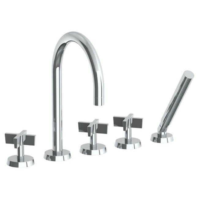 Watermark - Deck Mounted 5 Hole Gooseneck Bath set - Vintage Brass