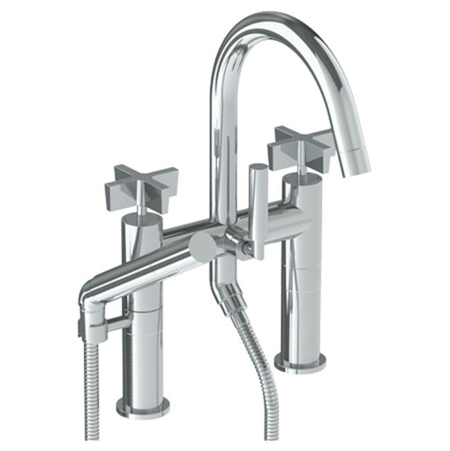 Watermark - Deck Mounted Exposed Gooseneck Bath Set with Hand Shower - Vintage Brass