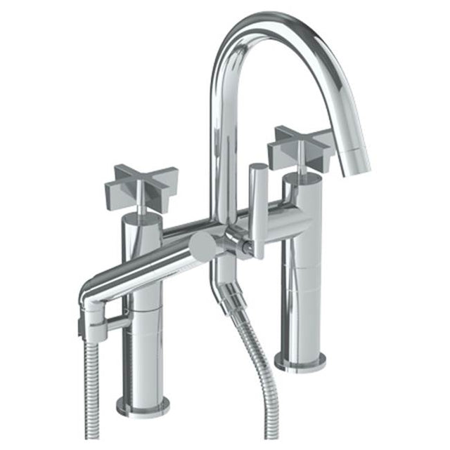 Watermark - Deck Mounted Exposed Gooseneck Bath Set with Hand Shower - Vintage Brass