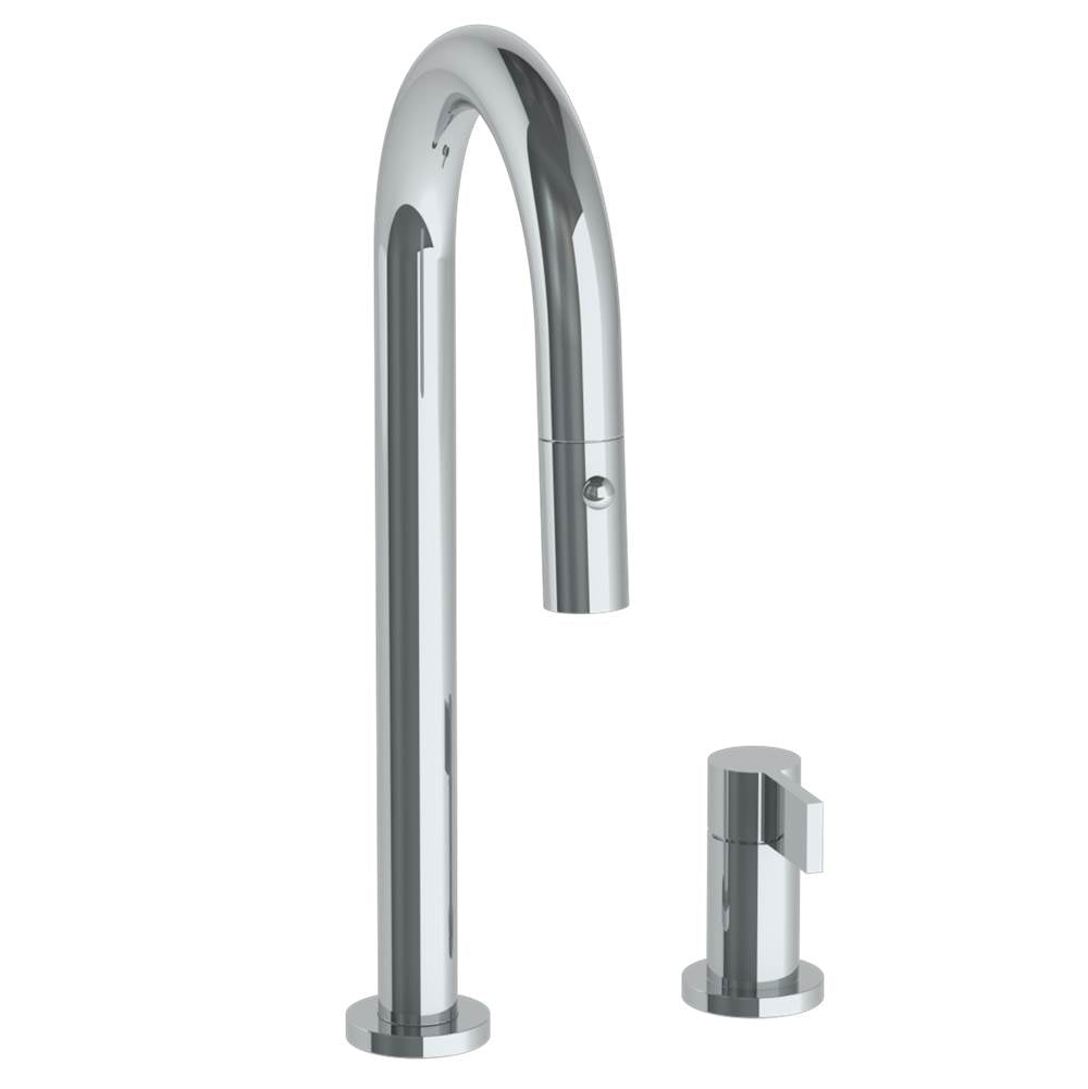 Watermark - Deck Mounted 2 Hole Gooseneck Prep Faucet with Pull Down Spray - Vintage Copper