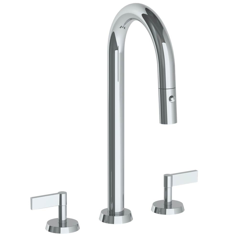 Watermark - Deck Mounted 3 Hole Gooseneck Prep Faucet with Pull Down Spray - Vintage Copper