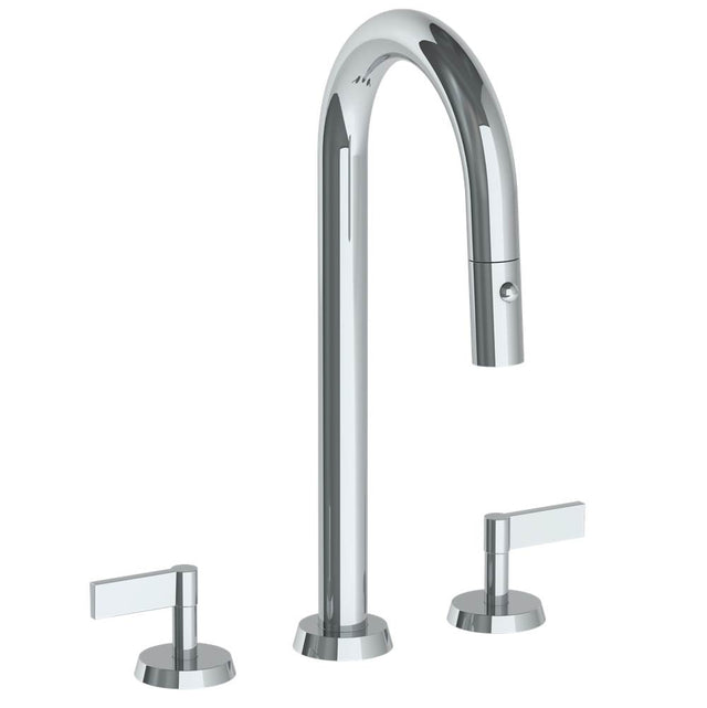 Watermark - Deck Mounted 3 Hole Gooseneck Prep Faucet with Pull Down Spray - Vintage Copper