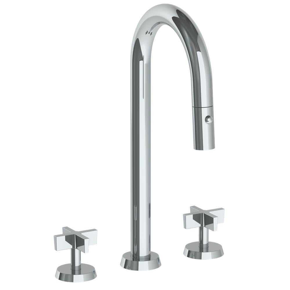 Watermark - Deck Mounted 3 Hole Gooseneck Prep Faucet with Pull Down Spray - Vintage Copper