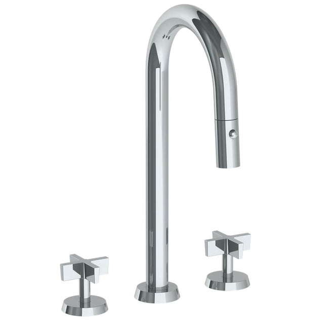 Watermark - Deck Mounted 3 Hole Gooseneck Prep Faucet with Pull Down Spray - Vintage Copper