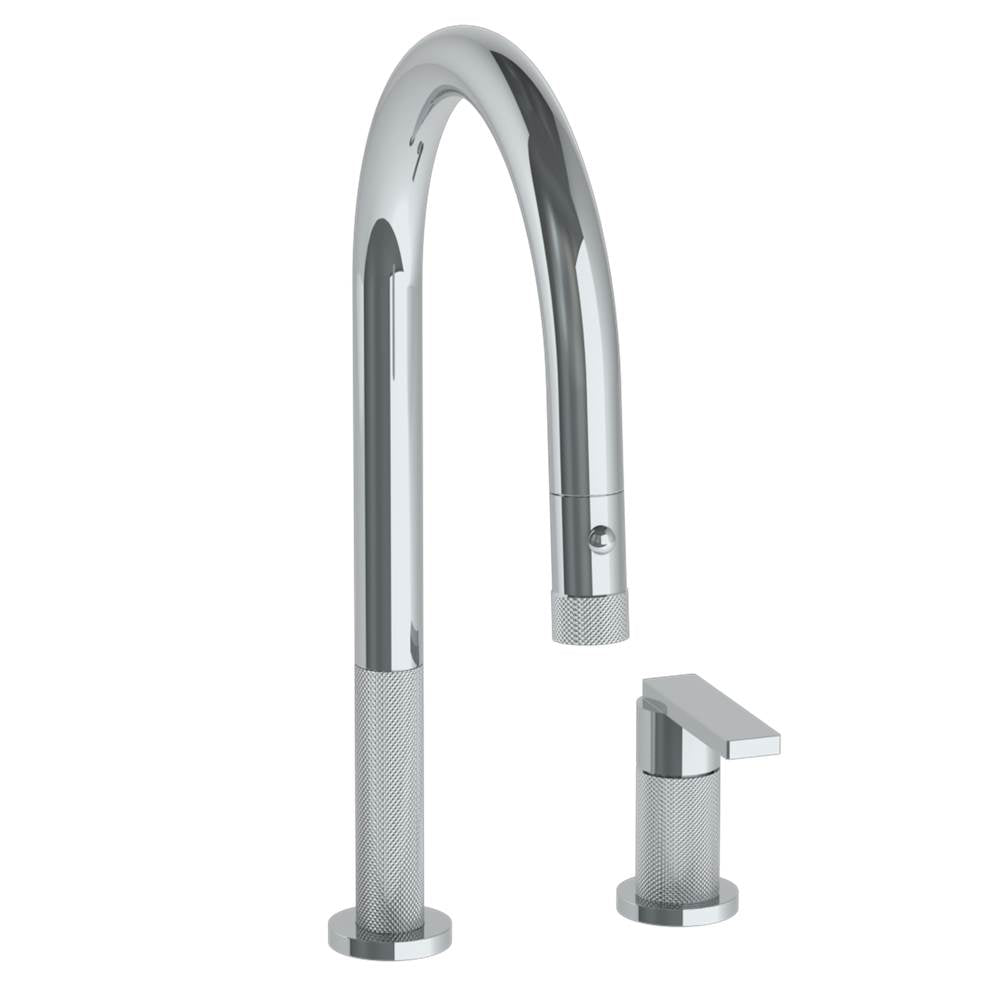 Watermark - Deck Mounted 2 Hole Gooseneck Kitchen Faucet with Pull Down Spray - Vintage Copper